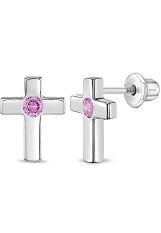 elegant silver cubic zirconia cross baby earrings